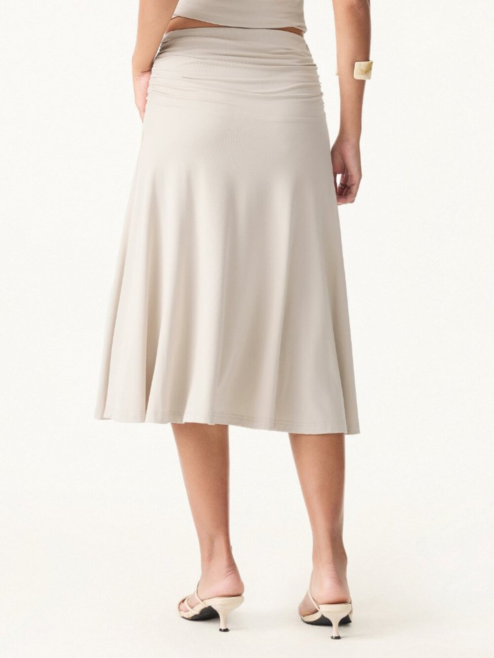NWT OGL Eco-SkinKiss® Flowy Side Ruched A-line Midi Skirt Fog XL - Picture 7 of 13